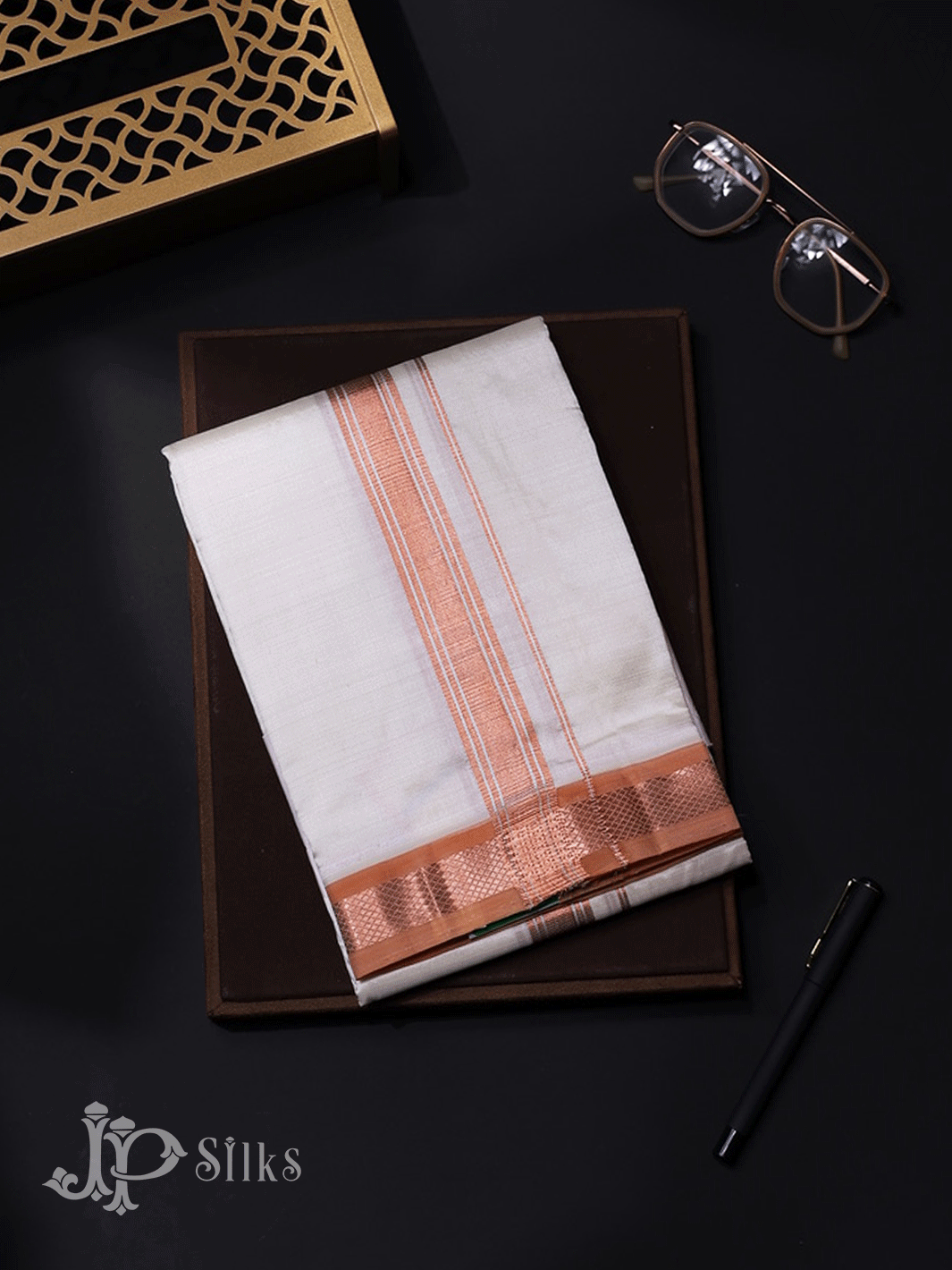White Pure Silk Dhoti for Men - E3604