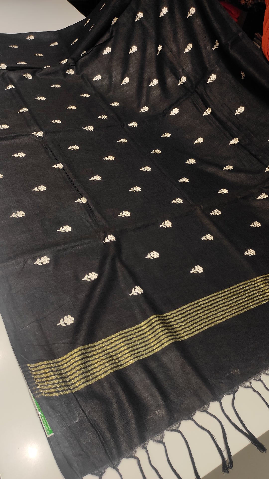 Black Linen Cotton Mix Fancy Saree - D1867
