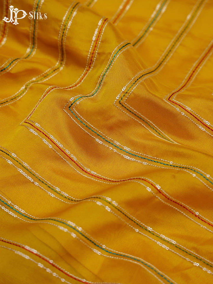 Yellow Organza Chudithar Material - E3596 - View 4