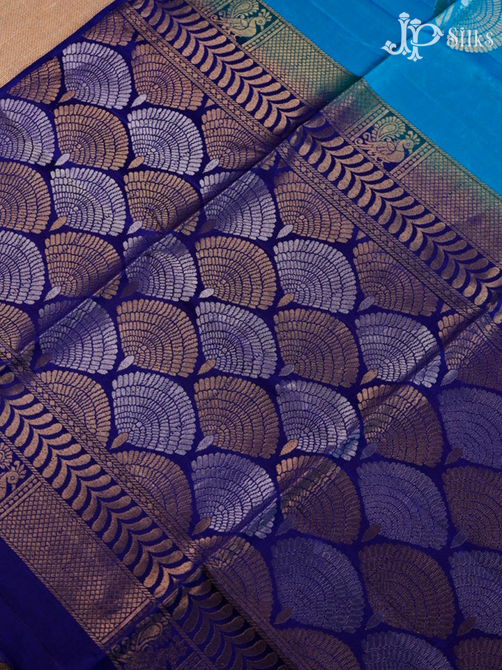 Sky Blue And Ink Blue Soft Silk Saree - C1159