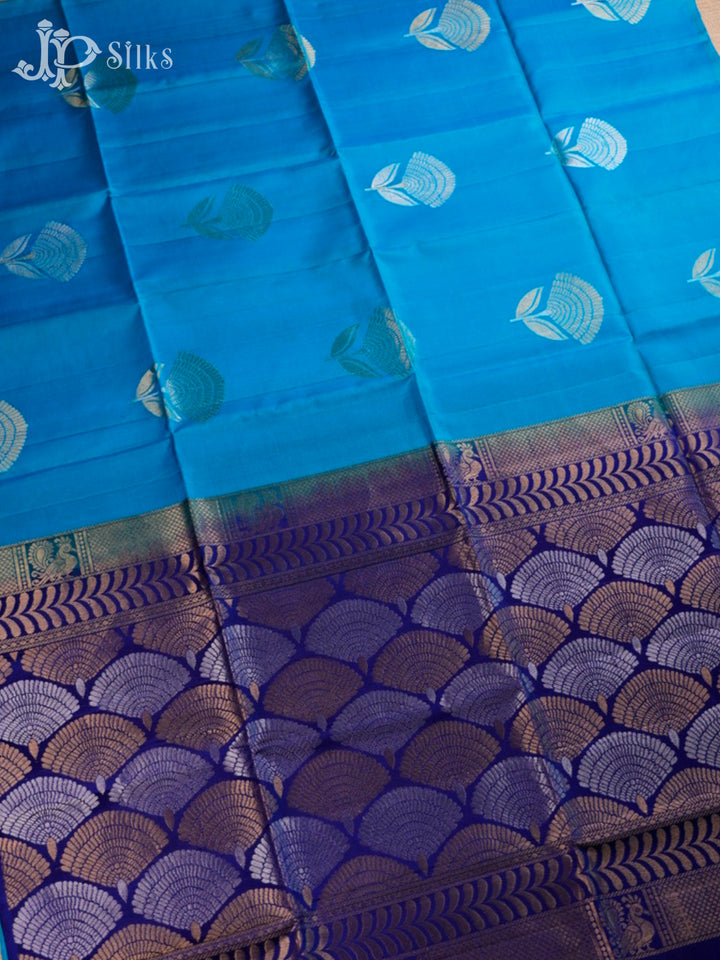 Sky Blue And Ink Blue Soft Silk Saree - C1159
