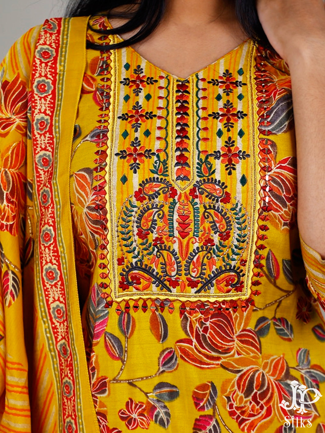 Yellow Floral Design Readymade Salwar Suit