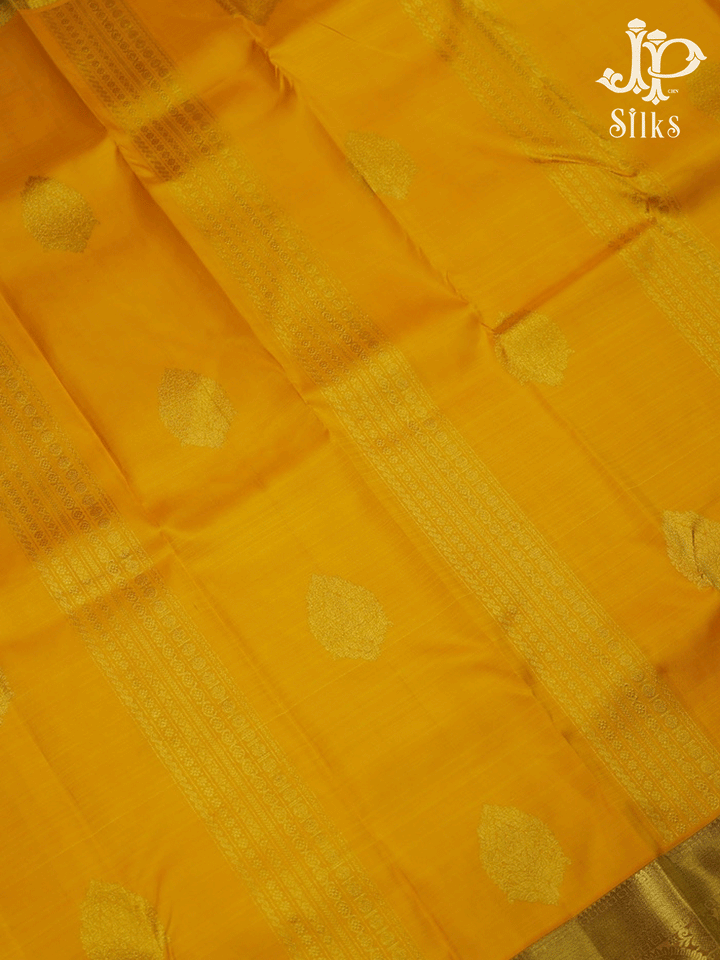 Lemon Yellow and Brown Vertical Lines Kanchipuram Silk Saree - E4712 - View 3