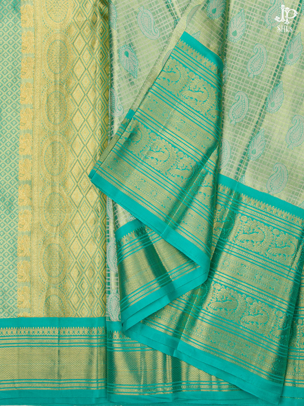 Mint Green Kanchipuram Silk Saree - A7017 - View 5