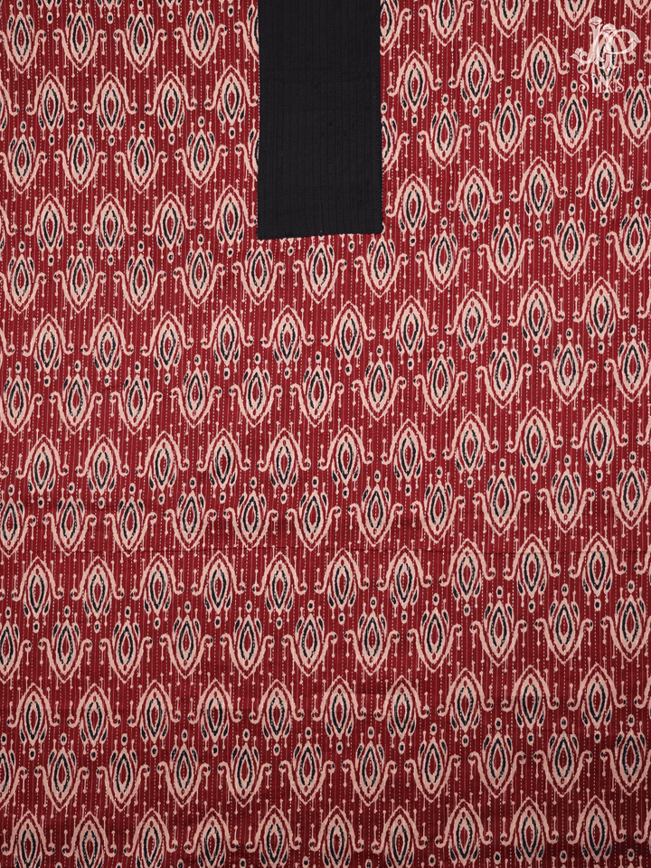 Maroon and Black Cotton Chudidhar Material - E6126 - View 2