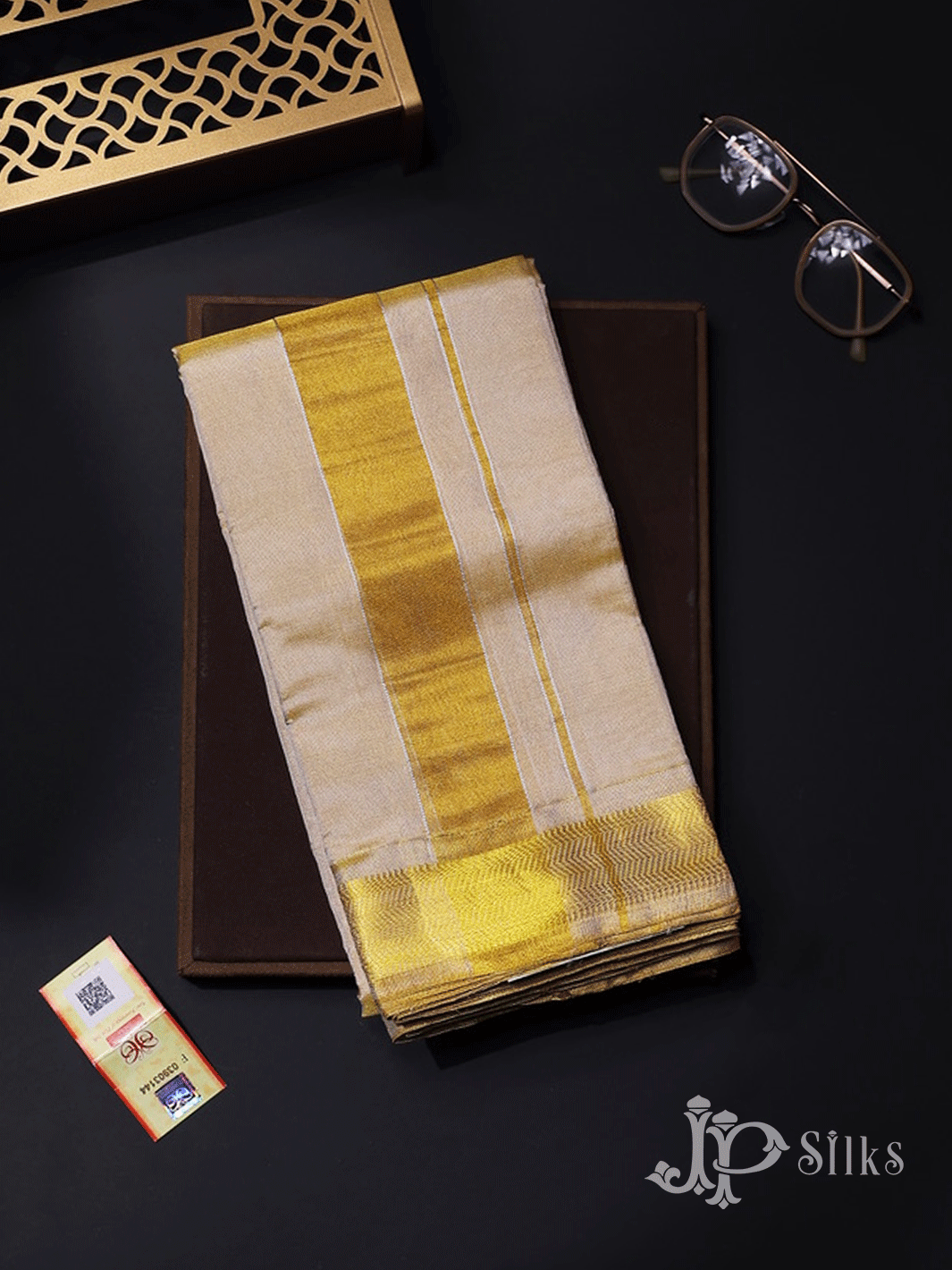 Half White Pure Silk Dhoti for Men - D7661