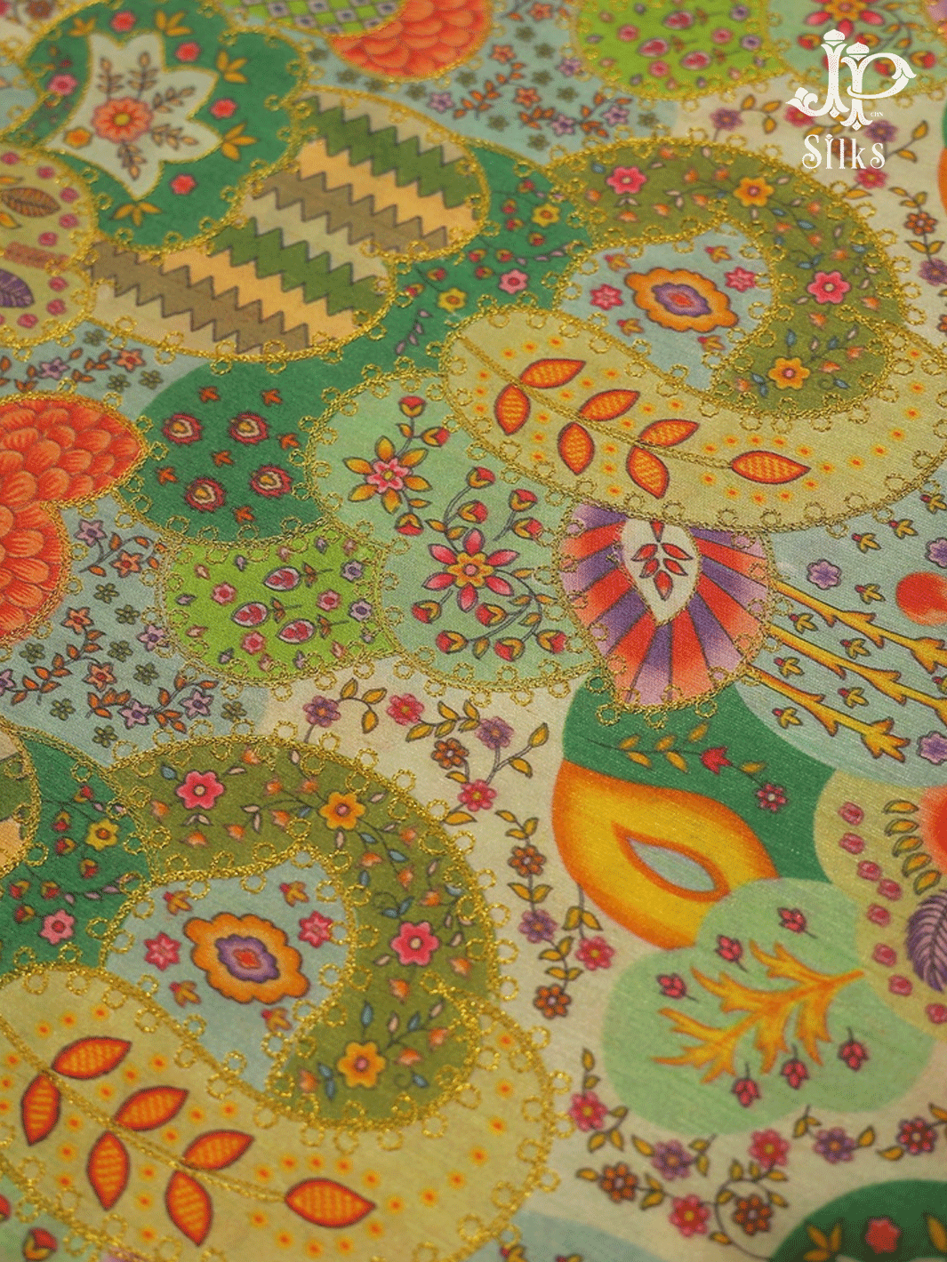 Multicolour Paisley Design Semi Raw Silk Fabric - E4200 - View 2