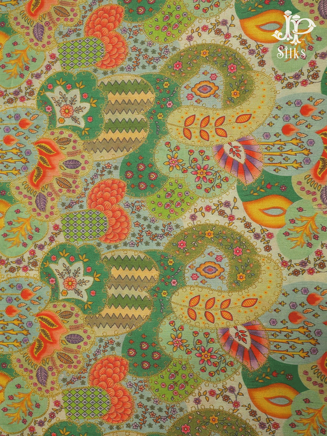 Multicolour Paisley Design Semi Raw Silk Fabric - E4200 - View 3