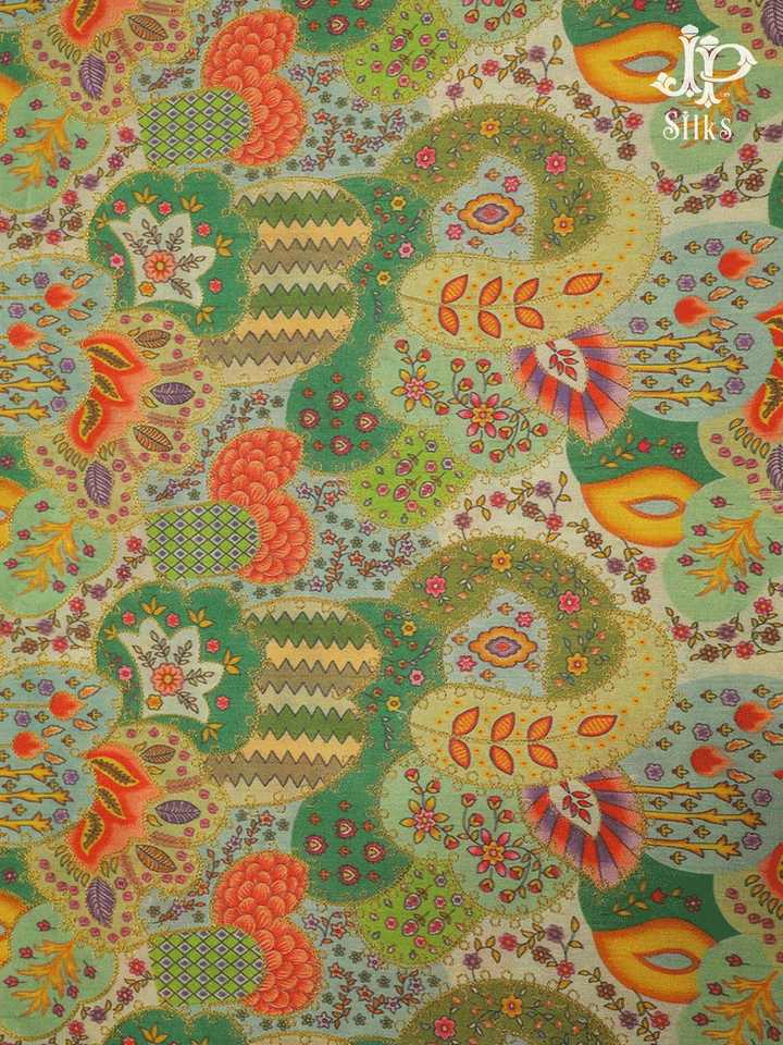 Multicolour Paisley Design Semi Raw Silk Fabric - E4200 - View 3