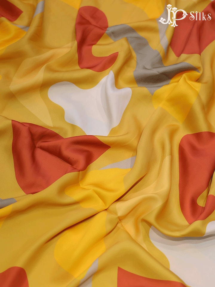 Yellow Viscose Crepe Fabric with Abstract Design - F544