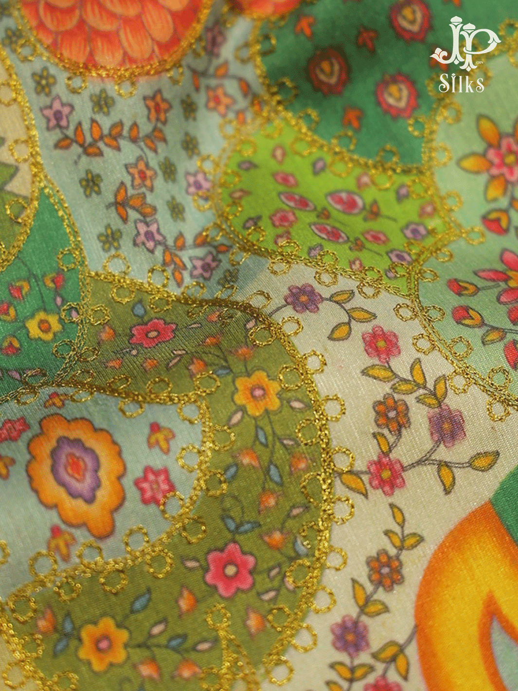 Multicolour Paisley Design Semi Raw Silk Fabric - E4200 - View 4
