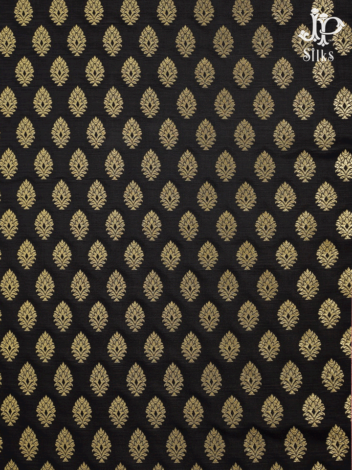 Black Banarasi Brocade Fabric - C845 - View 1