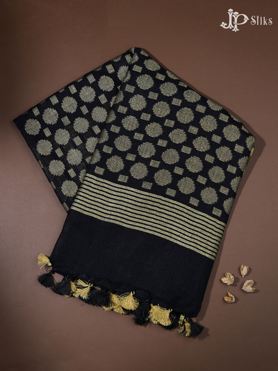 Black and Gold Linen Fancy Saree - D8327