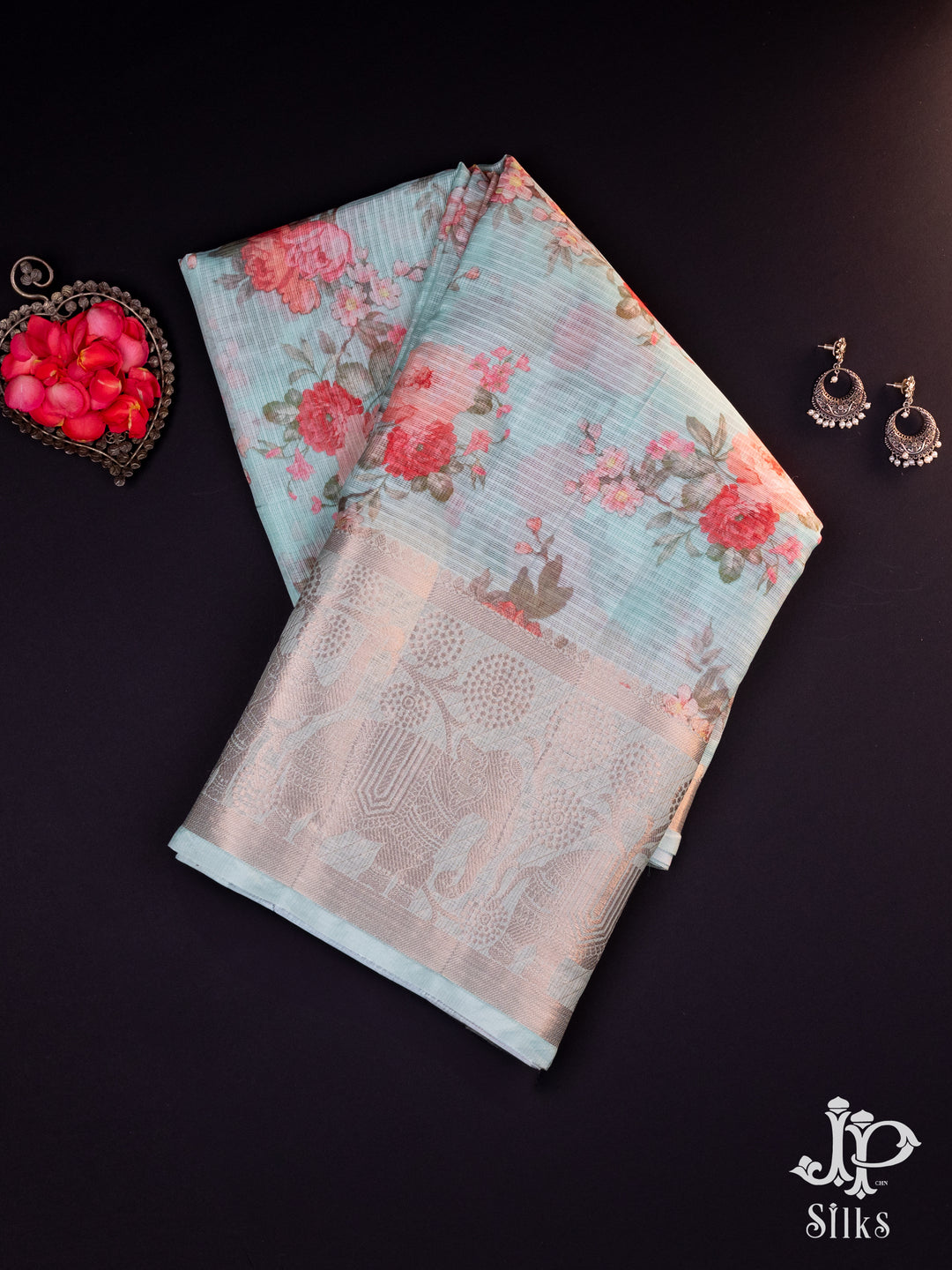 Sky Blue Kota Cotton Fancy Saree - E990