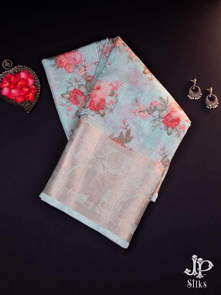 Sky Blue Kota Cotton Fancy Saree - E990