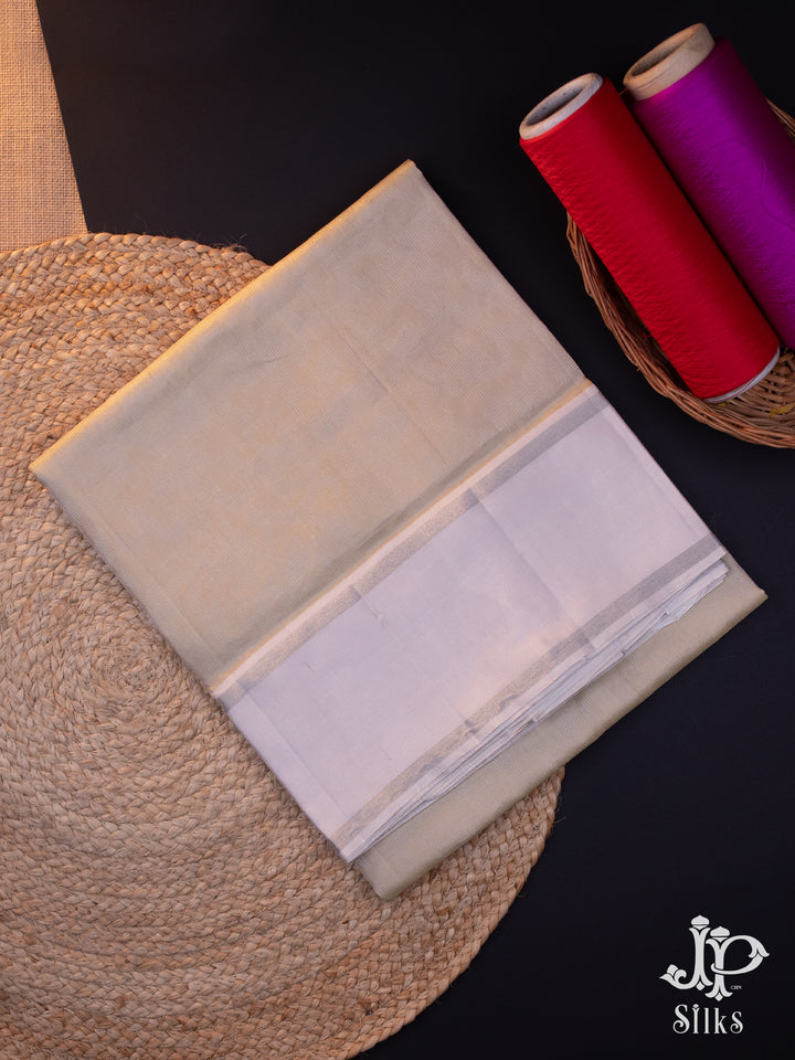 Beige and Silver Grey Soft Silk Saree - D2233 - View 1