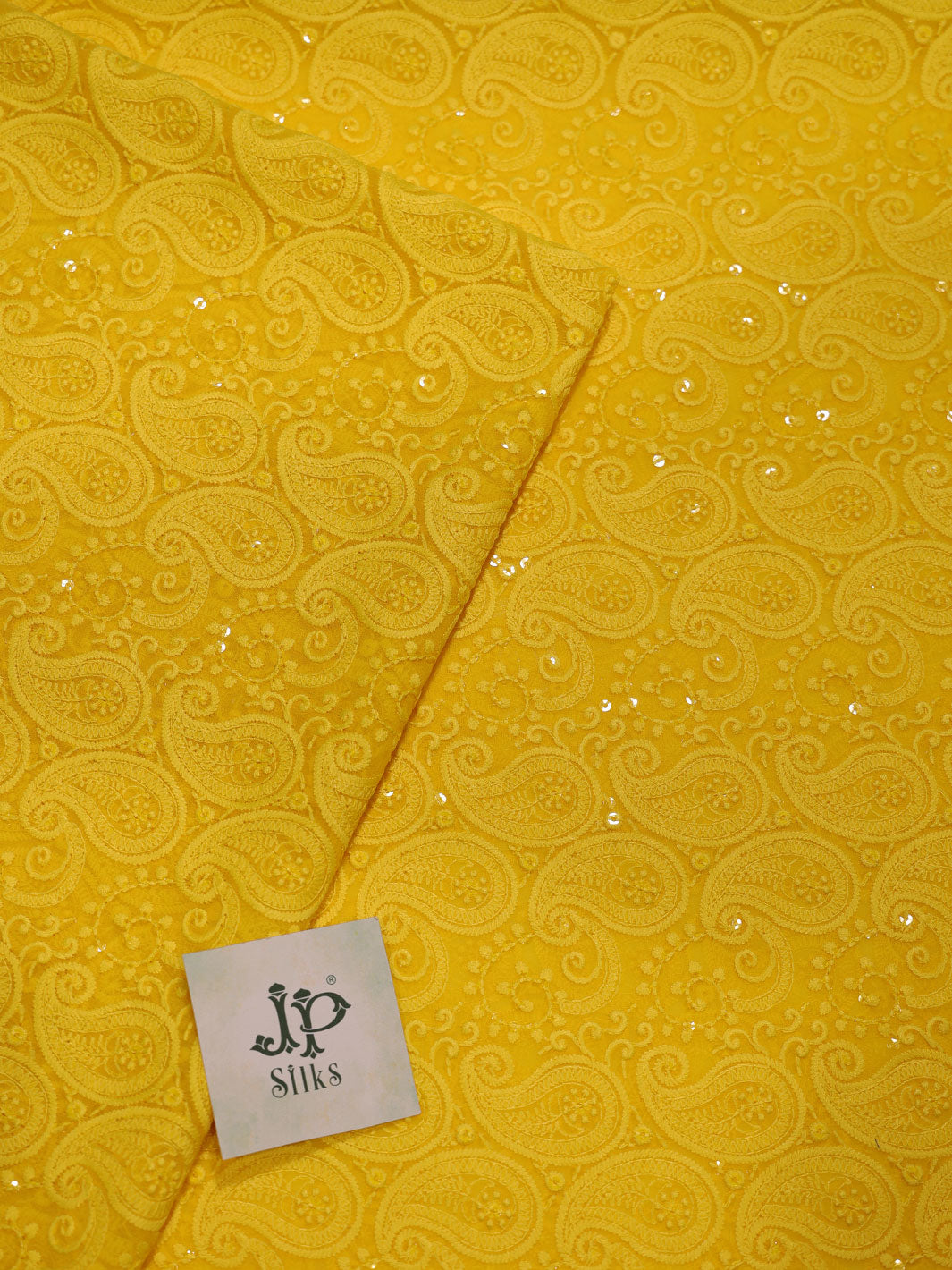 Yellow Chiffon Chikankari Fabric - C3105 - View 2