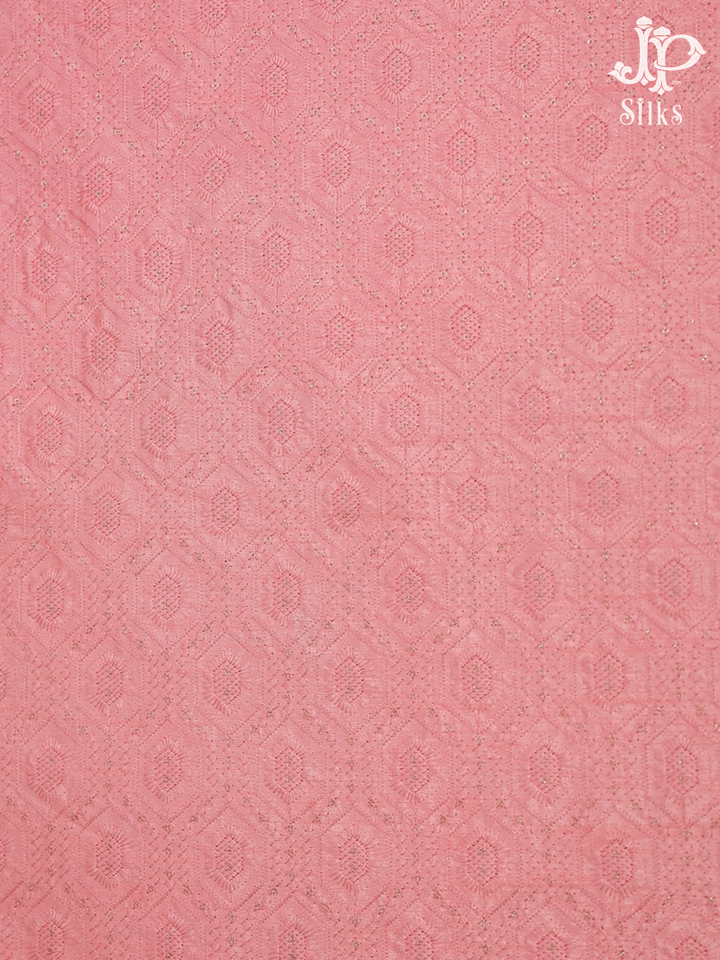 Pink Hexagon Design Semi Raw Silk Fabric - E4220 - View 2