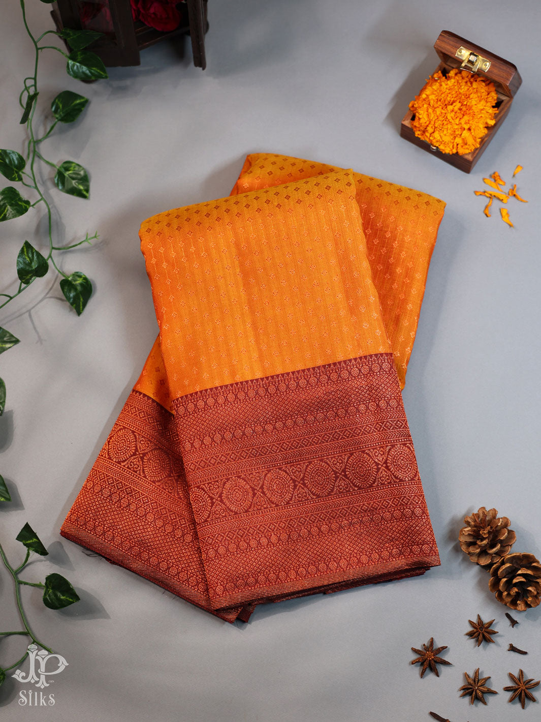 Sunset Orange Pure Silk Saree - D7927