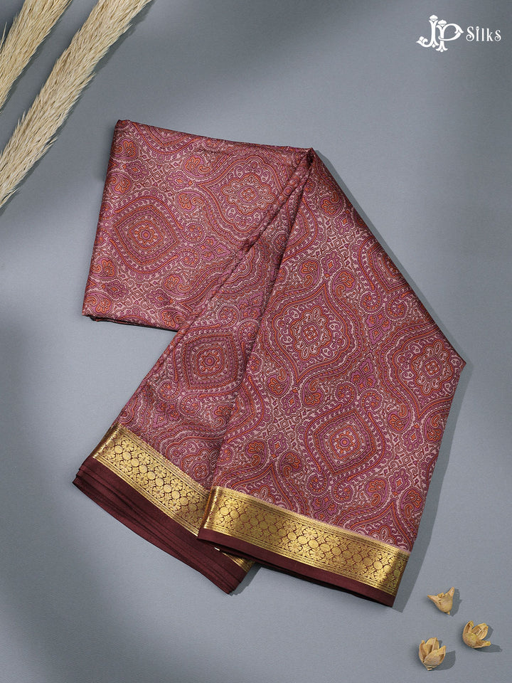 Mauve and Multi color Crepe Raw Silk Saree- E885