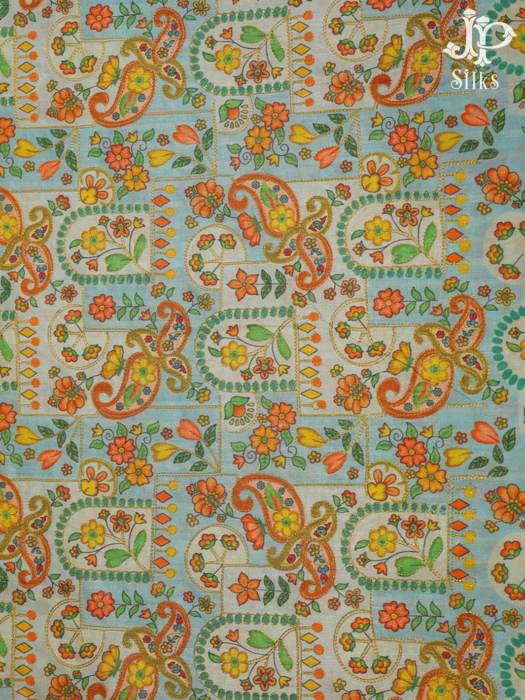 Multicolour Floral Design Semi Raw Silk Fabric - E4201 - View 2