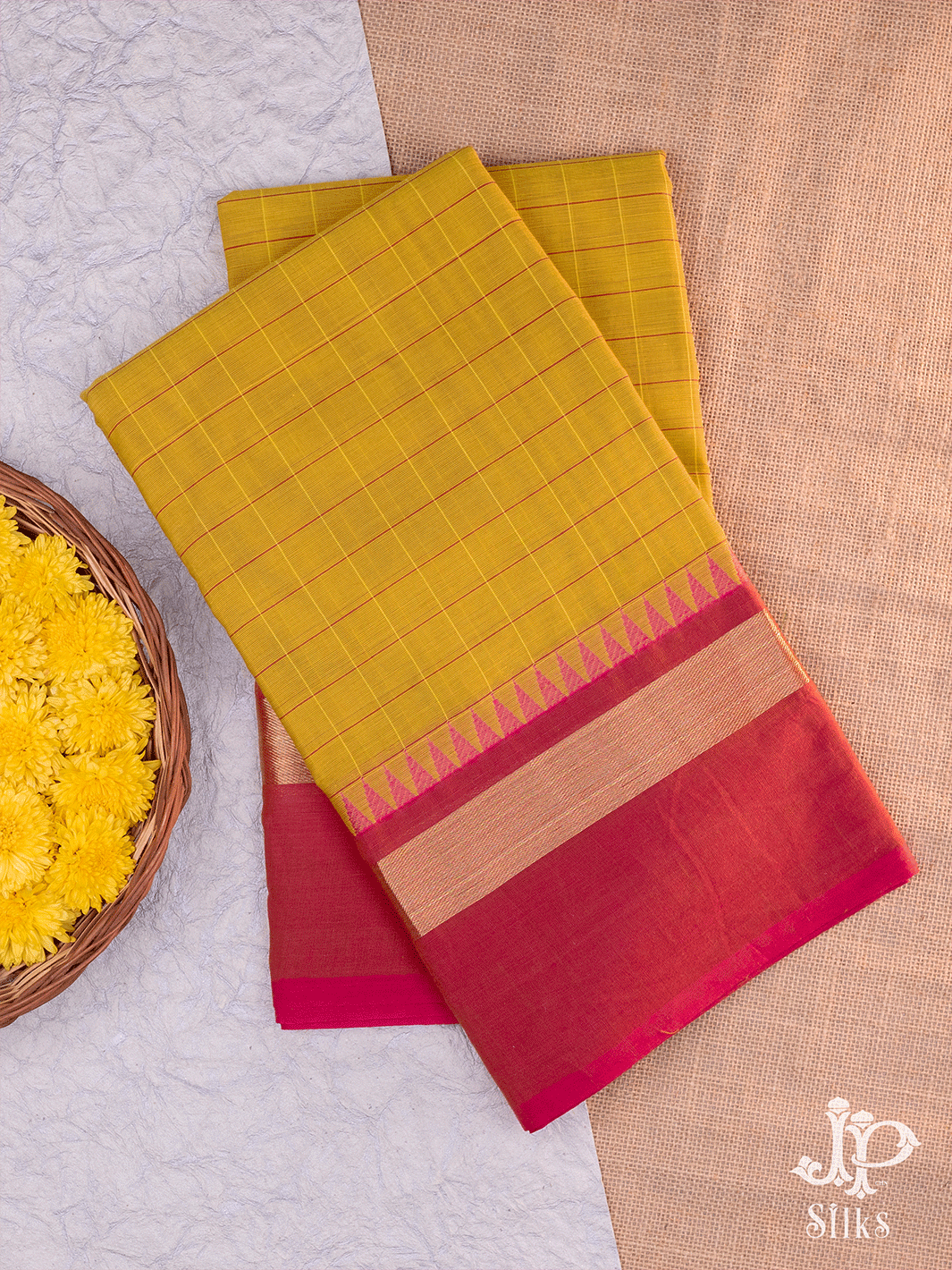 Mustard Yellow Cotton Saree - D9666