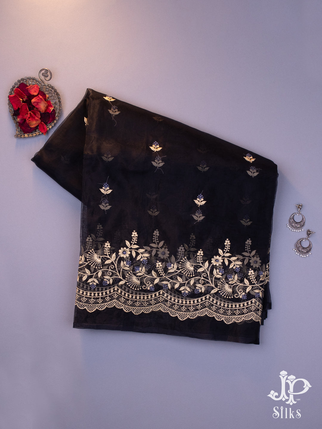 Black Organza Fancy Saree - E1095