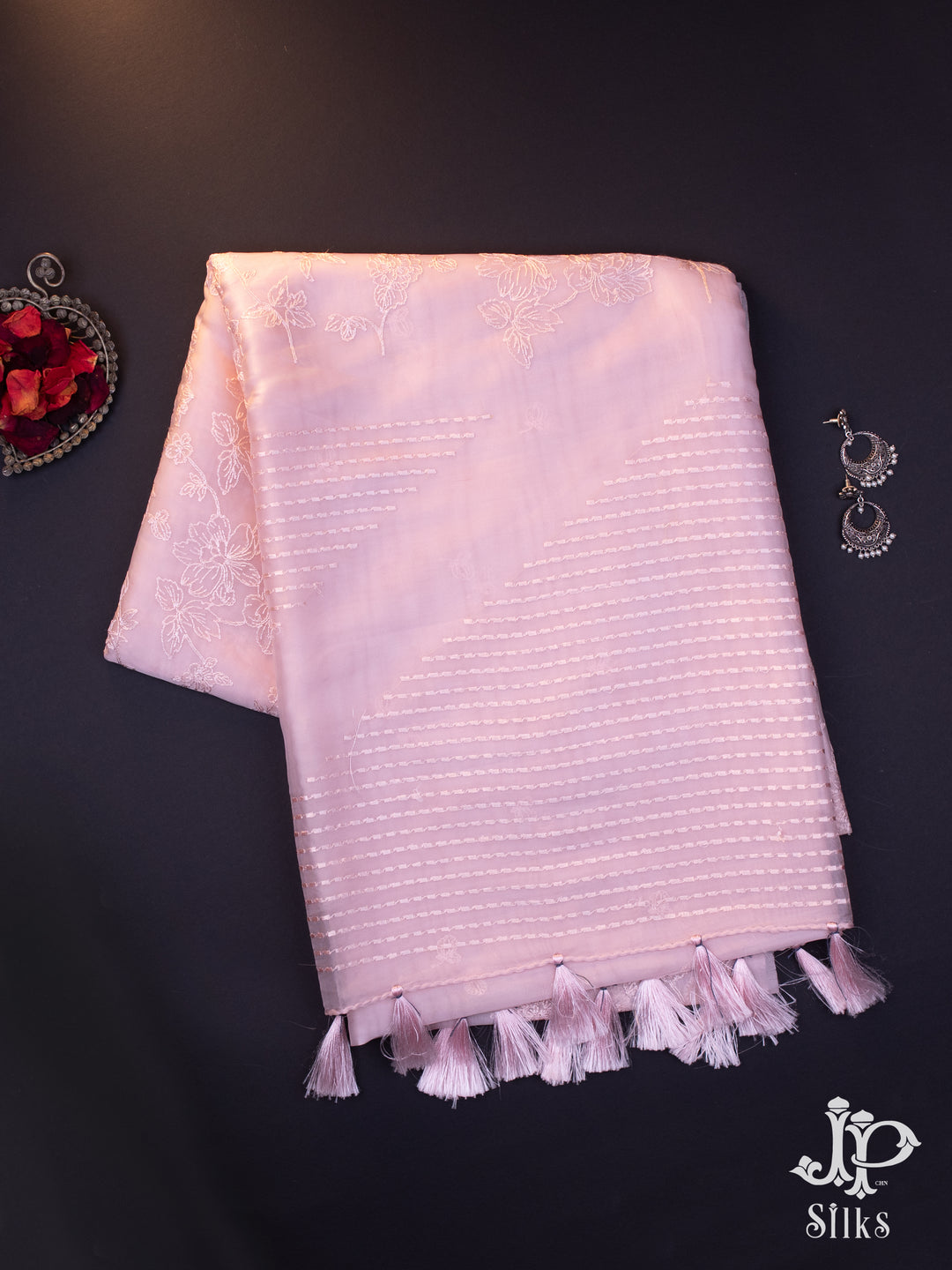 Baby Pink Organza Fancy Saree - E746