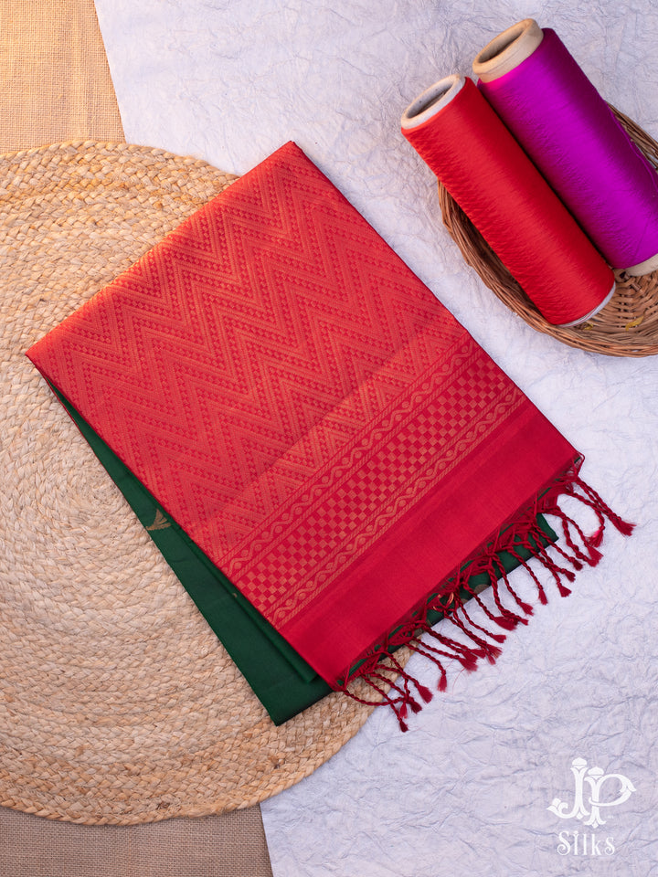 Bottle Green and Red Soft SIlk Saree - D1814
