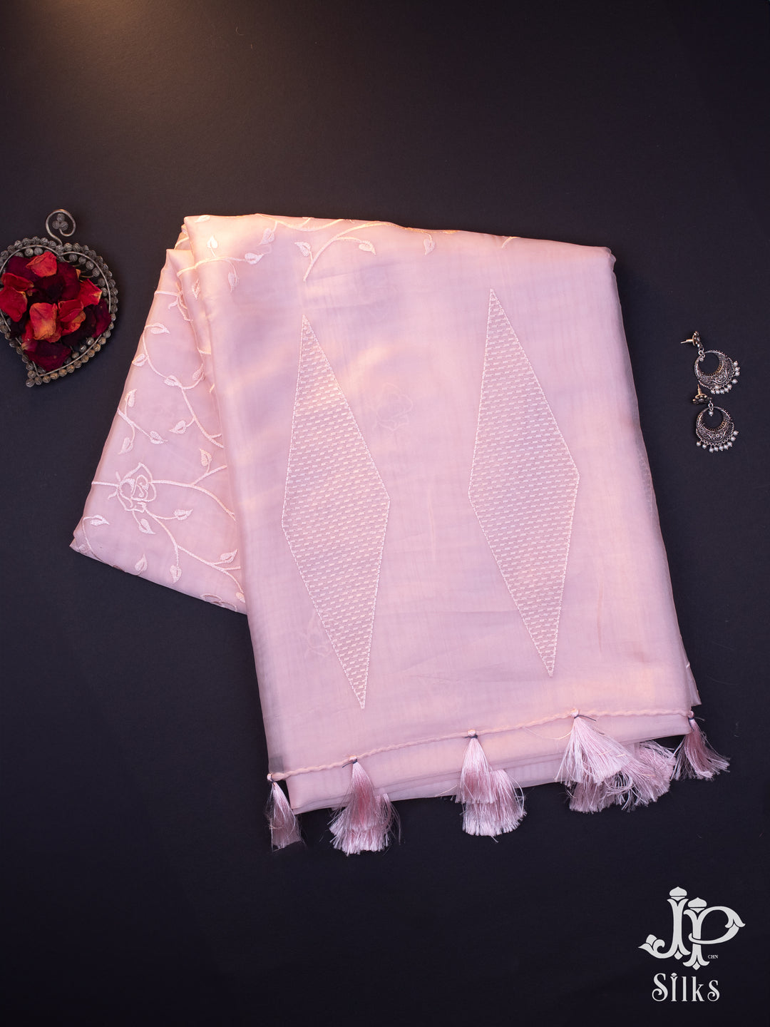 Baby Pink Organza Fancy Saree - E749