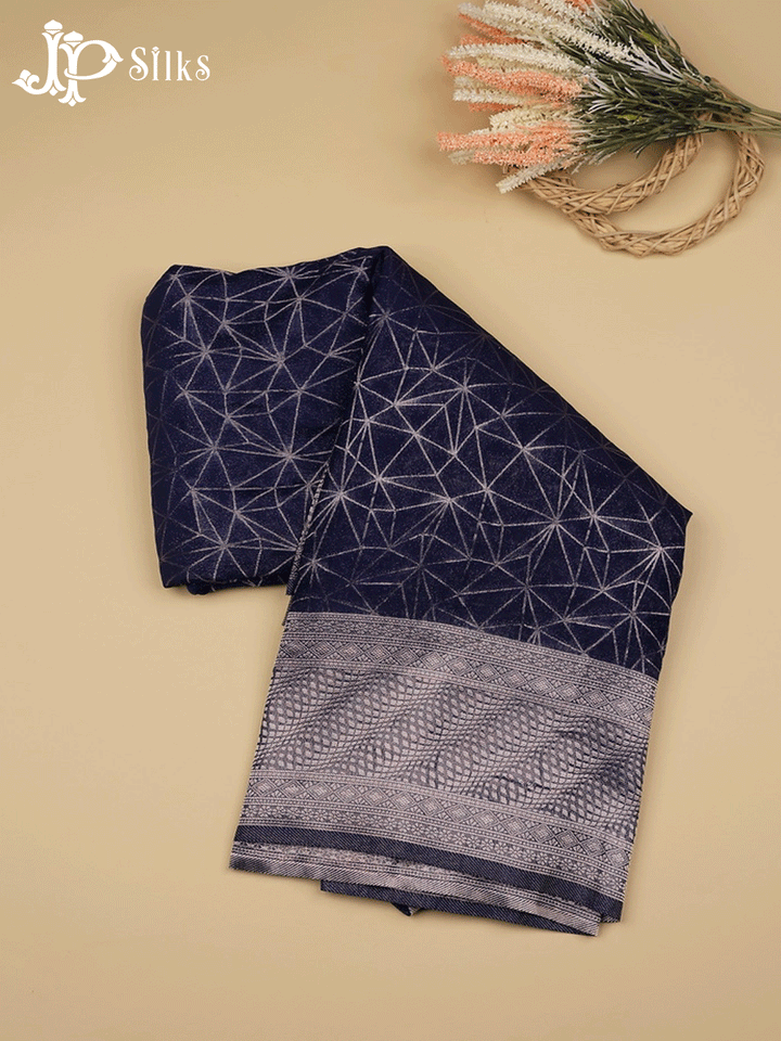 Navy Blue Geometric Pattern Banaras Georgette Fancy Saree - E5972