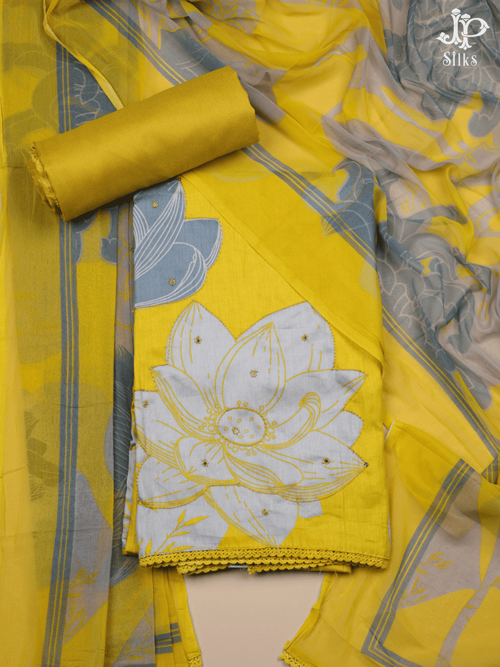 Yellow, White and Grey Cotton Chudidhar Material - E6164