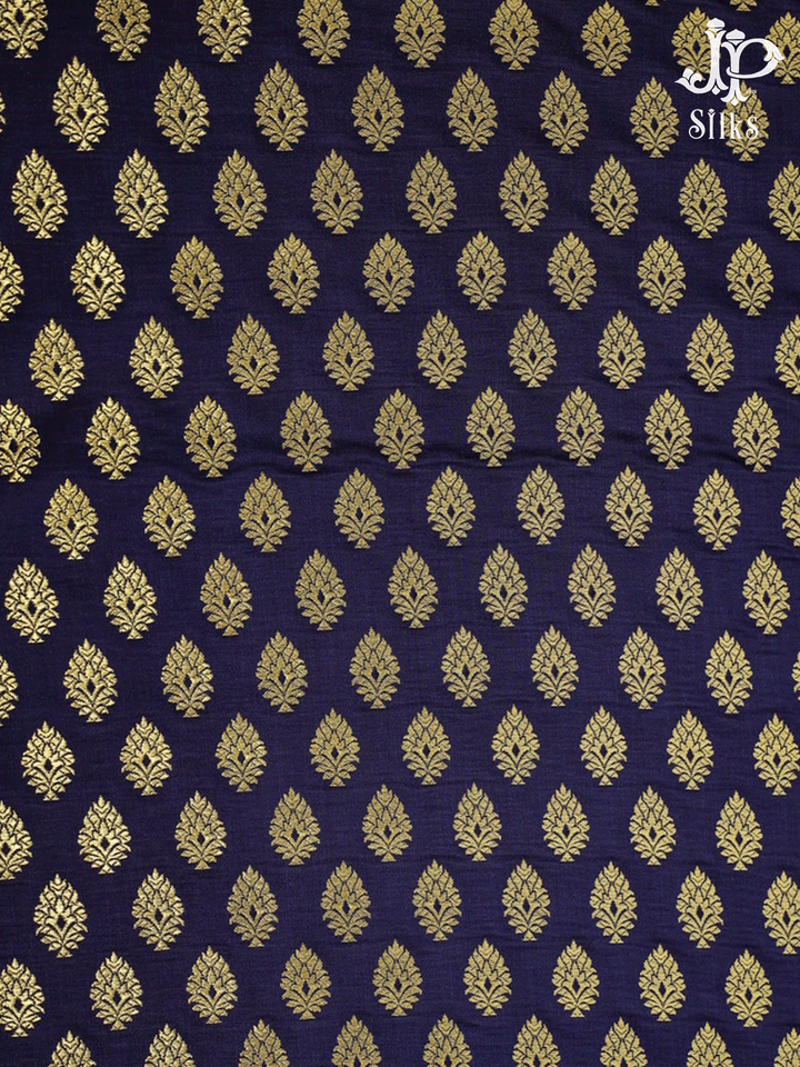 Navy Blue Banarasi Brocade Fabric - C848 - View 4