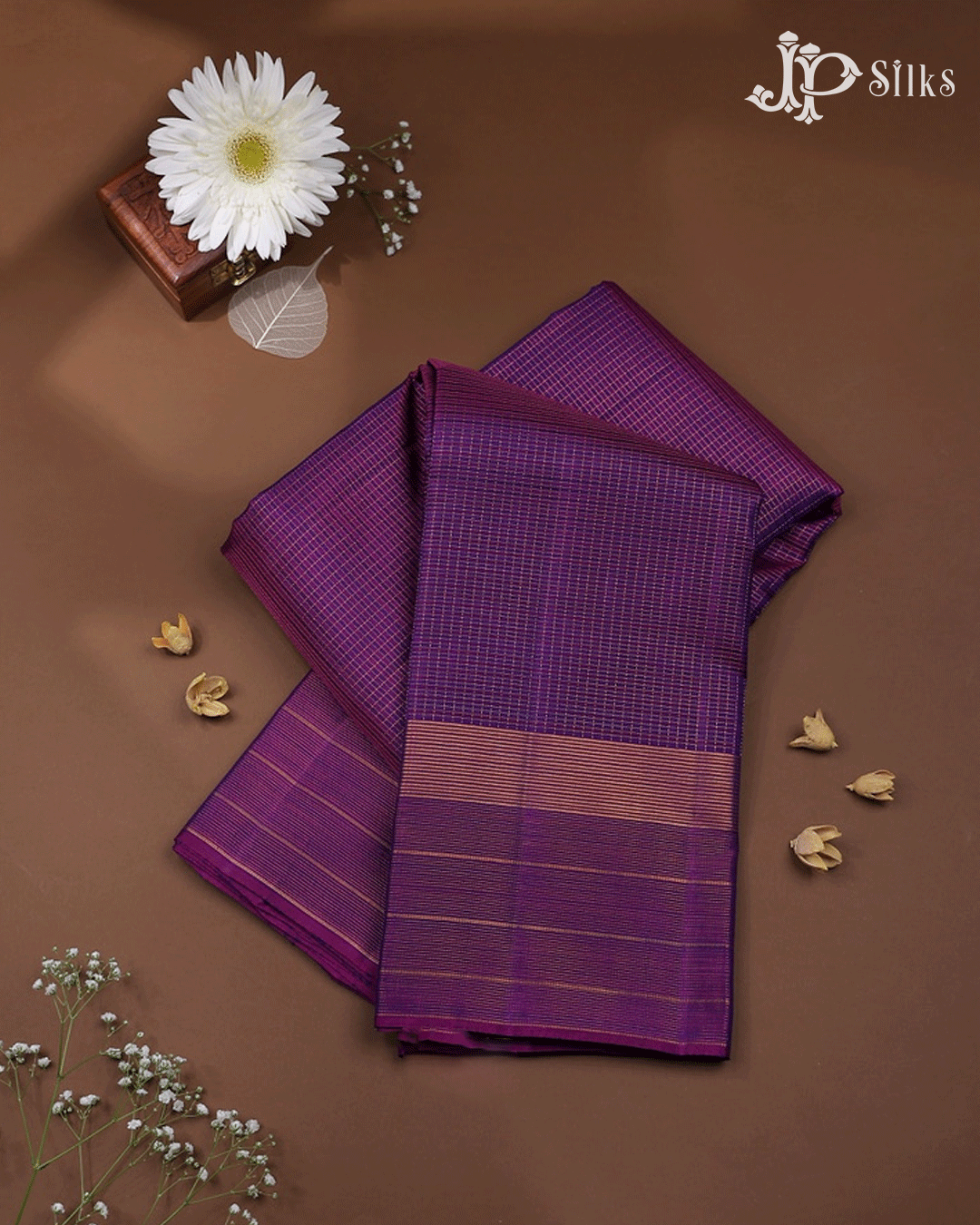 Royal Purple Checked Kanchipuram Silk Saree - E5204