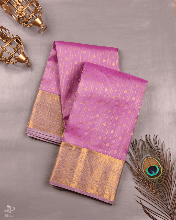 Baby Pink and Purple Kanchipuram Silk Saree - E244 - View 1