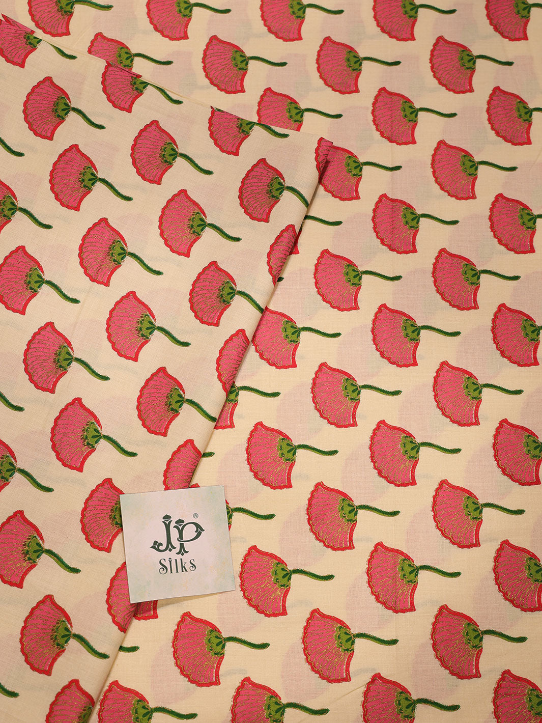 Beige and Pink Cotton Fabric - A7910 - View 2