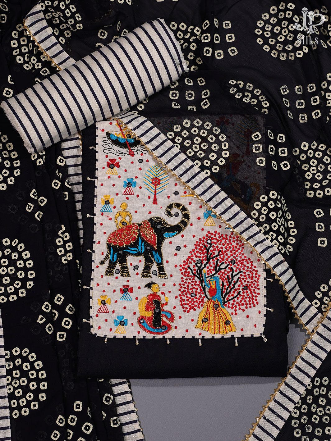 Black and White Cotton Chudidhar Material - C4317