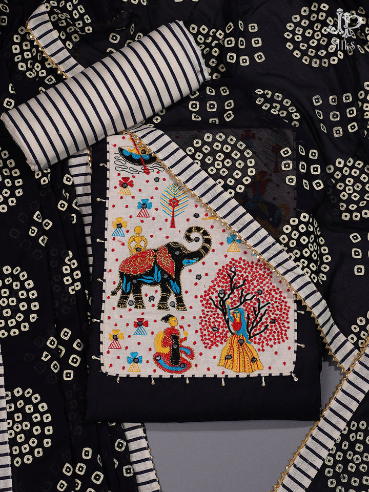 Black and White Cotton Chudidhar Material - C4317