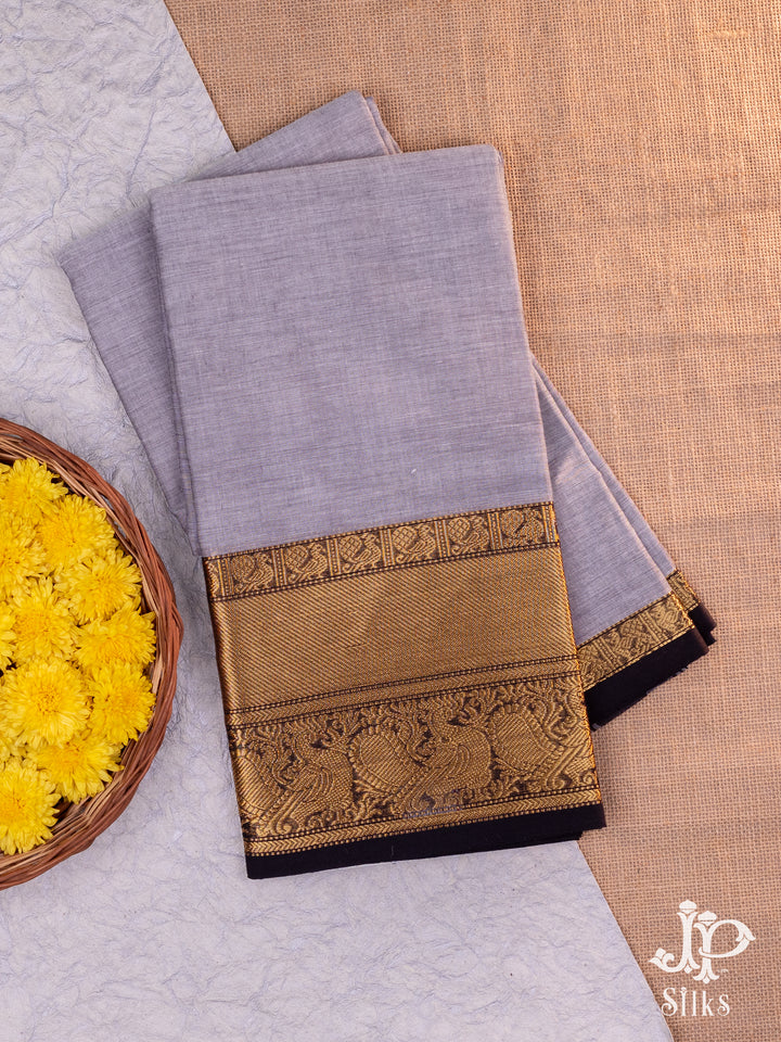 Elephant Grey and Black Cotton Saree - D5429