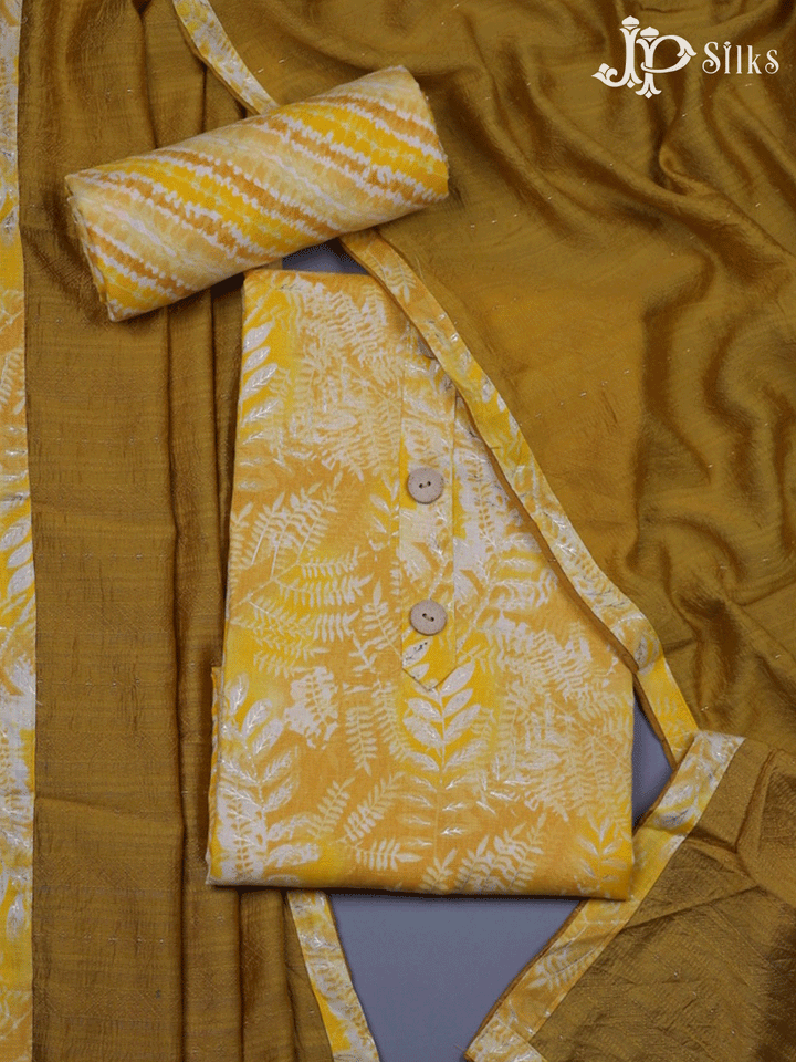 Yellow Cotton and Rayon Unstitched Chudidhar Material - F107