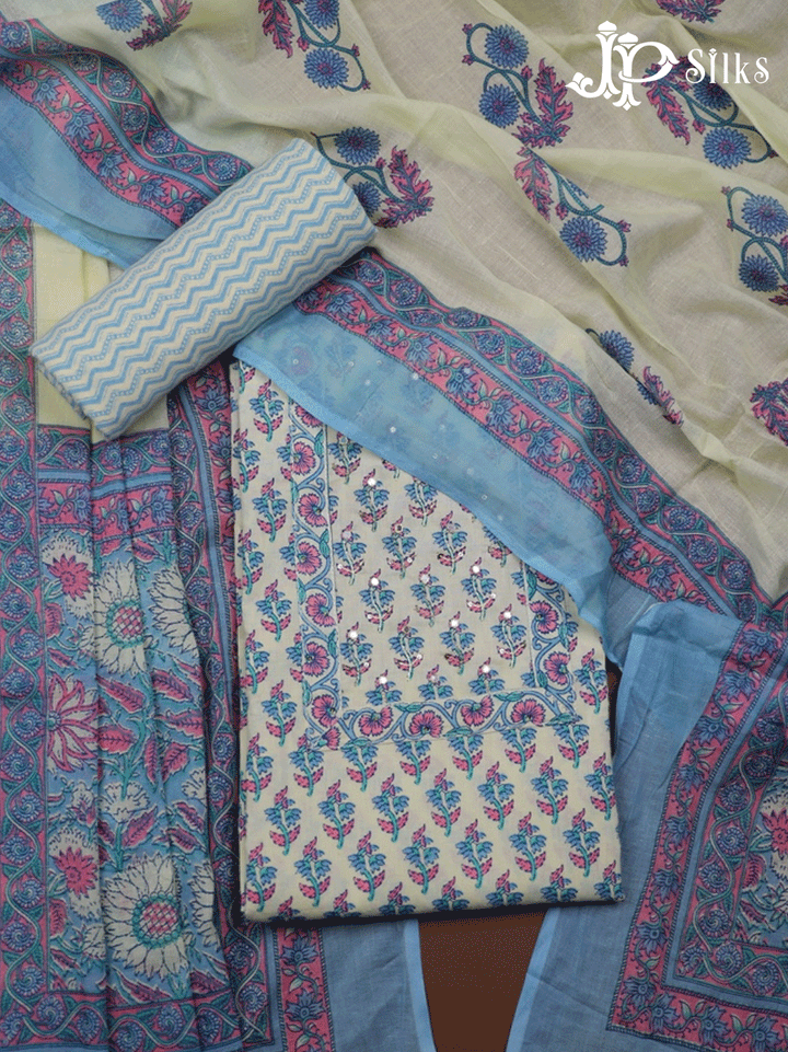Off White Cotton Unstitched Chudidhar Material Set - F131