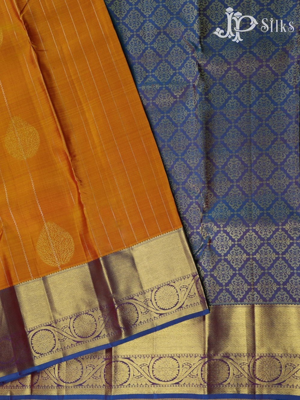 Mustard Yellow with Yale Blue Kanchipuram Silk Saree - F2333 - View 2