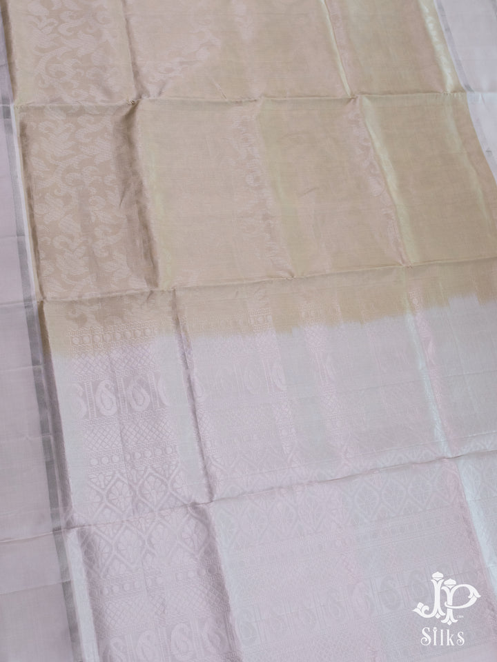 Beige and Silver Grey Soft Silk Saree - D2233 - View 2