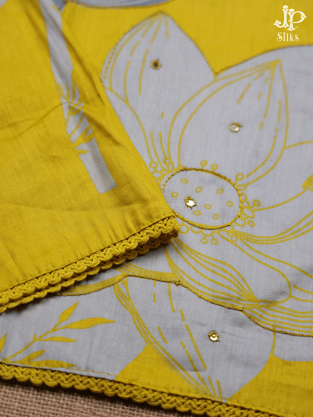 Yellow, White and Grey Cotton Chudidhar Material - E6164 - View 1