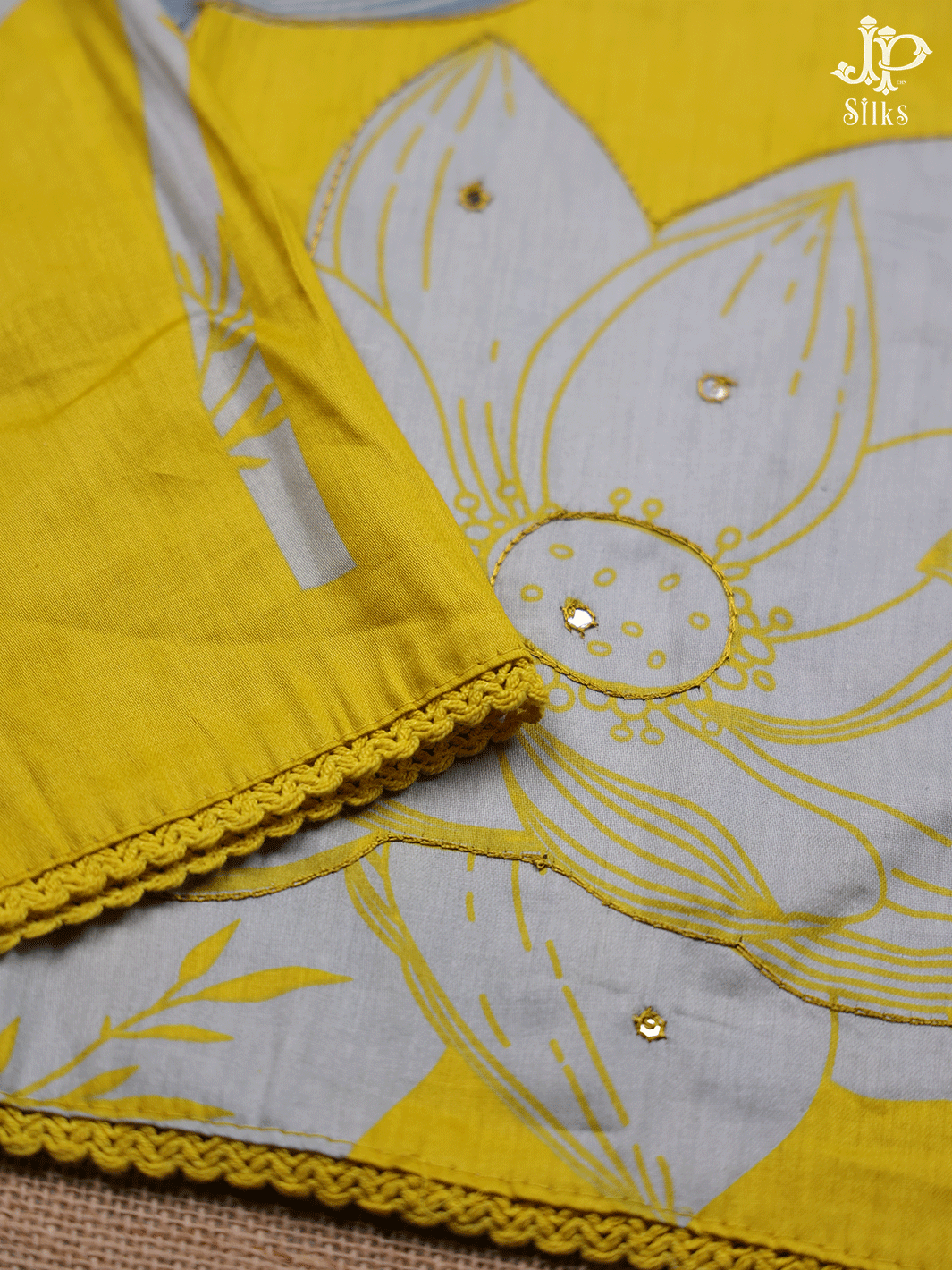 Yellow, White and Grey Cotton Chudidhar Material - E6164 - View 1