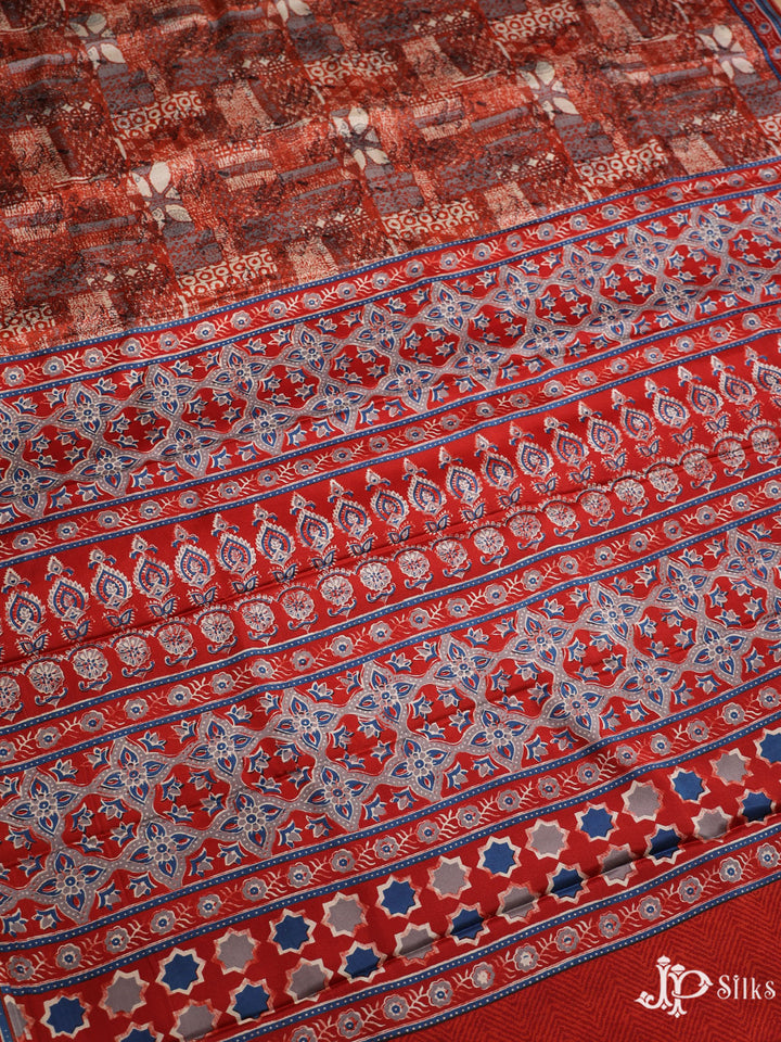 Red and Blue Crepe Raw Silk Saree- E896 - View 3