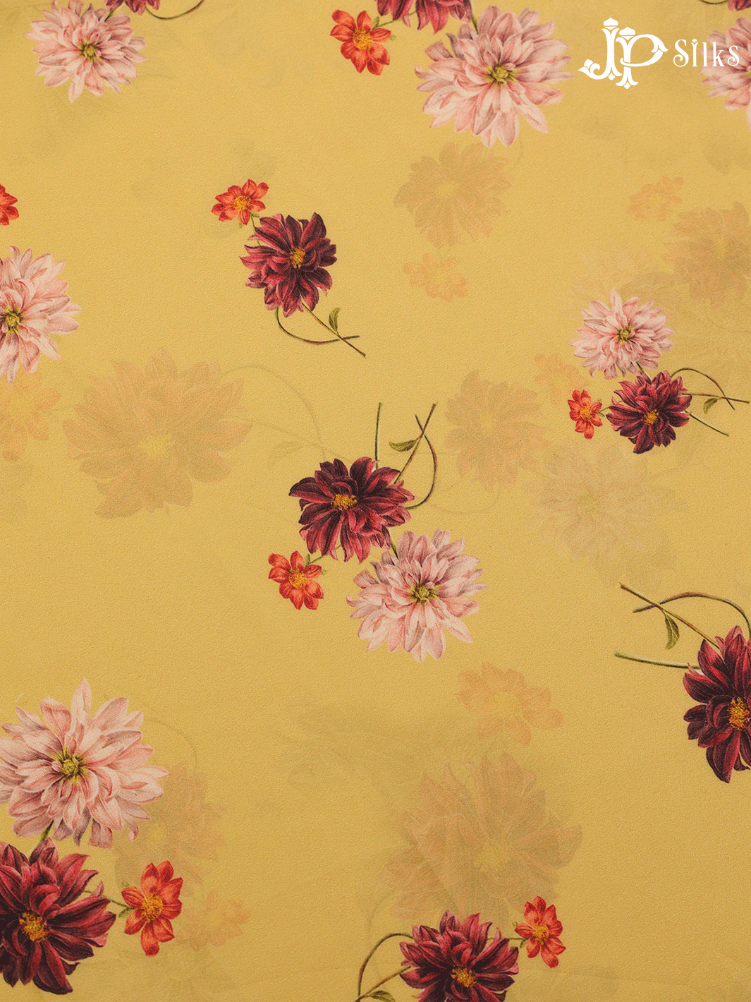 Yellow Digital Printed Chiffon Fabric- A14327 - View 2