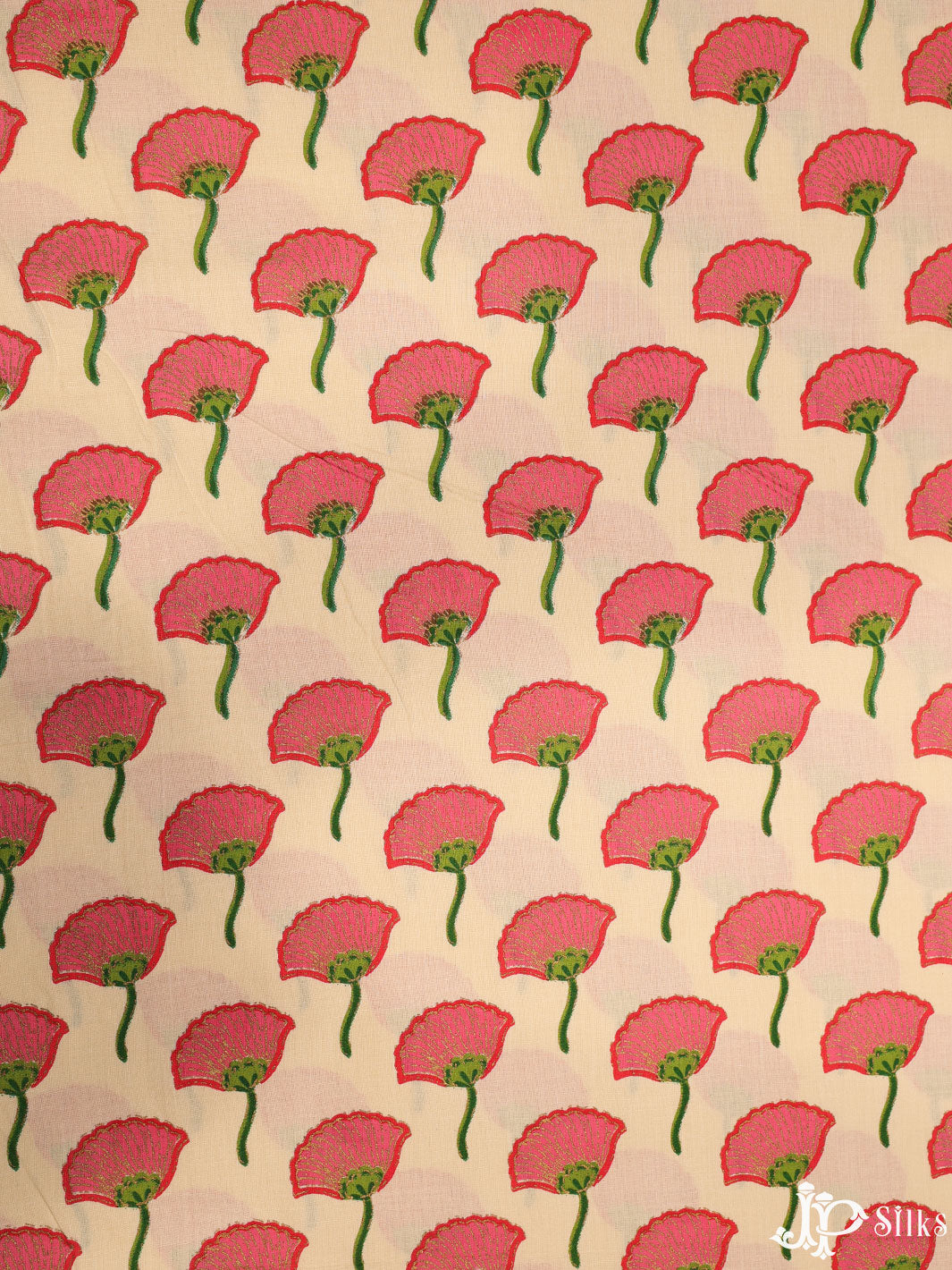 Beige and Pink Cotton Fabric - A7910 - View 1