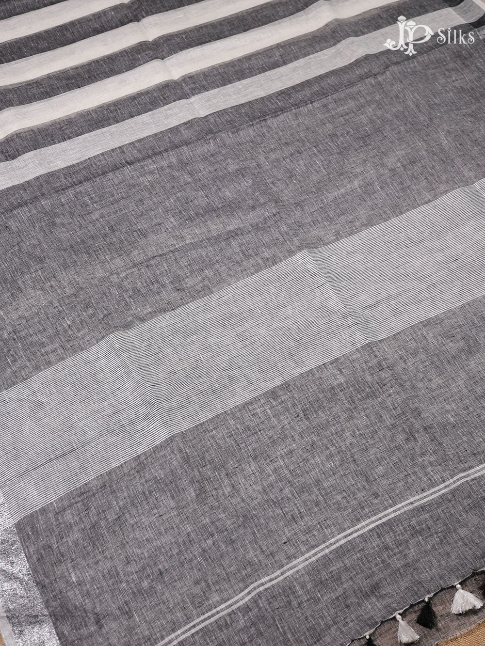 Grey and White Linen Fancy Saree - E4559 - View 1