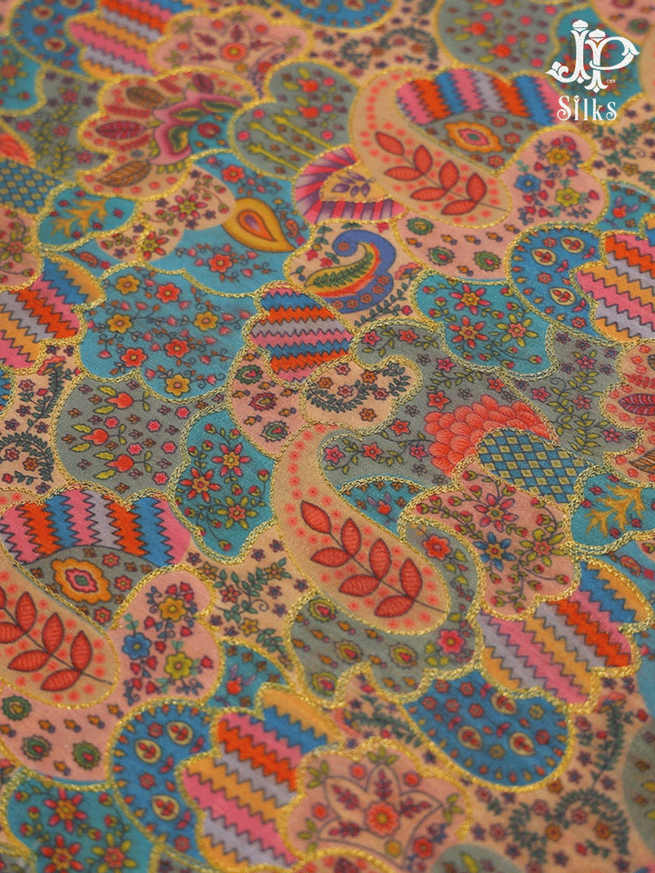 MultiColour Paisley Design Semi Raw Silk Fabric - E4199  - View 2